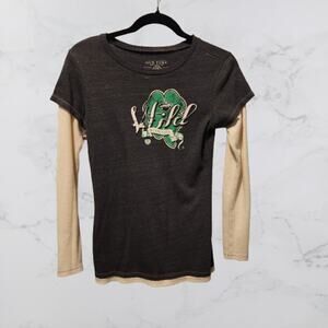 MN Wild NHL Old Time Hockey Small Long Sleeve Thermal Gray Ivory